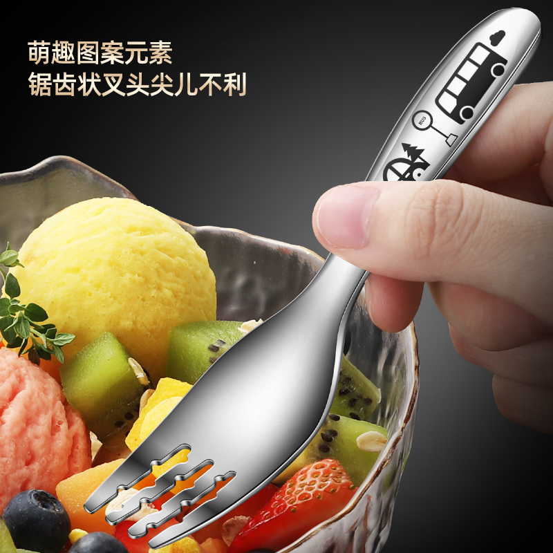 316L不锈钢勺子儿童吃饭宝宝调羹叉子汤勺小饭勺便携小勺汤匙勺叉 - 图2