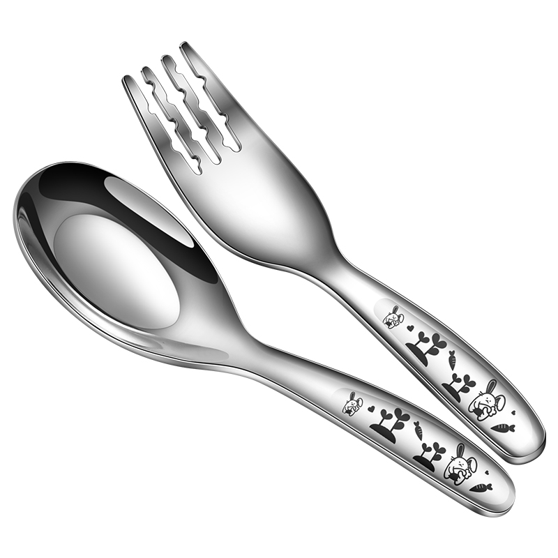 316L不锈钢勺子儿童吃饭宝宝调羹叉子汤勺小饭勺便携小勺汤匙勺叉 - 图0