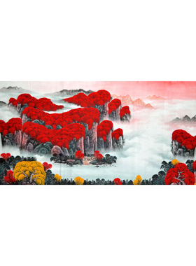 小八尺鸿运当头国光无框手绘客厅装饰国画山水画字画挂画大堂横幅