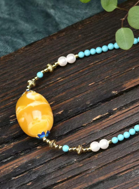 【新品上新】精品鸡油黄飘花枣珠配4mm绿松石锁骨链女款项链