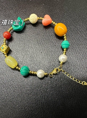 新款原创纯手工制作蜜蜡松石玛瑙多宝手串时尚手链情侣潮流礼物