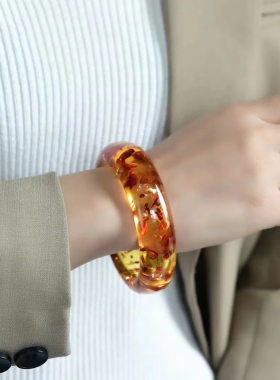 原创设计款花珀款蜜蜡手镯时尚百搭优雅高档民族风古风手镯