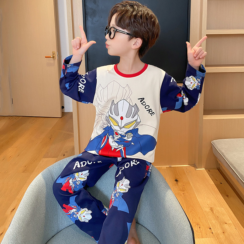 男童春秋季纯棉长袖奥特曼卡通睡衣 佰媛琪睡衣/家居服套装