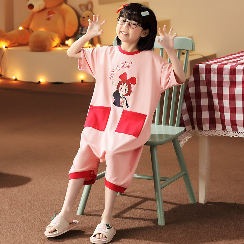 女童夏季儿童连身中大童纯棉睡衣 佰媛琪睡衣/家居服套装