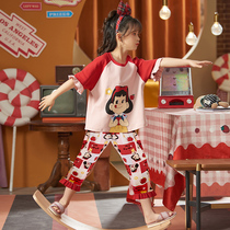 Girl Sleepwear Summer Children Slim short sleeves Pure cotton Girl Princess CUHK All-cotton Mother Womens Home Suit Suit