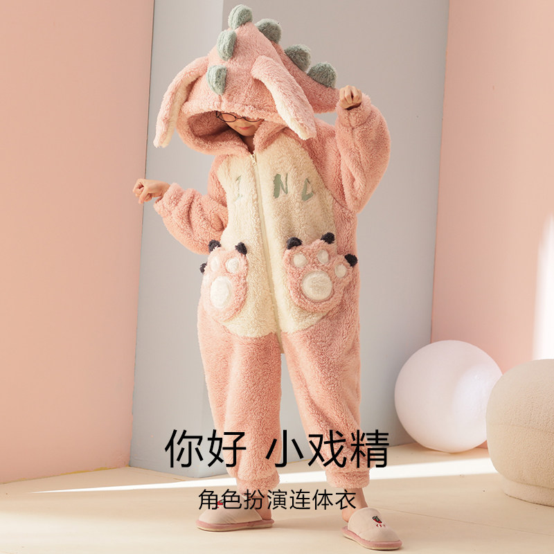 儿童连体2021新款冬季女童连帽睡衣 佰媛琪睡衣/家居服套装