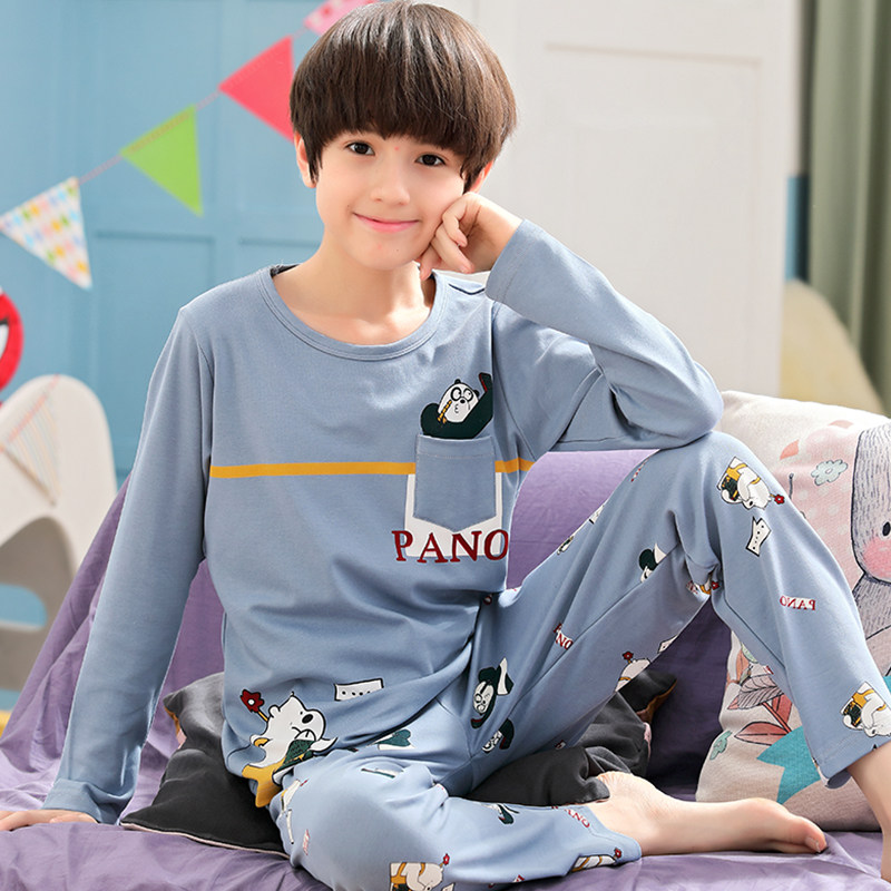 男童春秋季纯棉长袖中大童12 15睡衣 佰媛琪睡衣/家居服套装