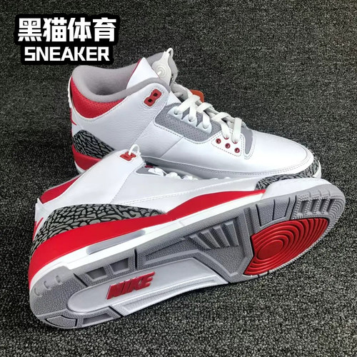 Air Jordan 3 AJ3白红火焰红 潮流中帮复古篮球鞋CT8532-105 - 图0