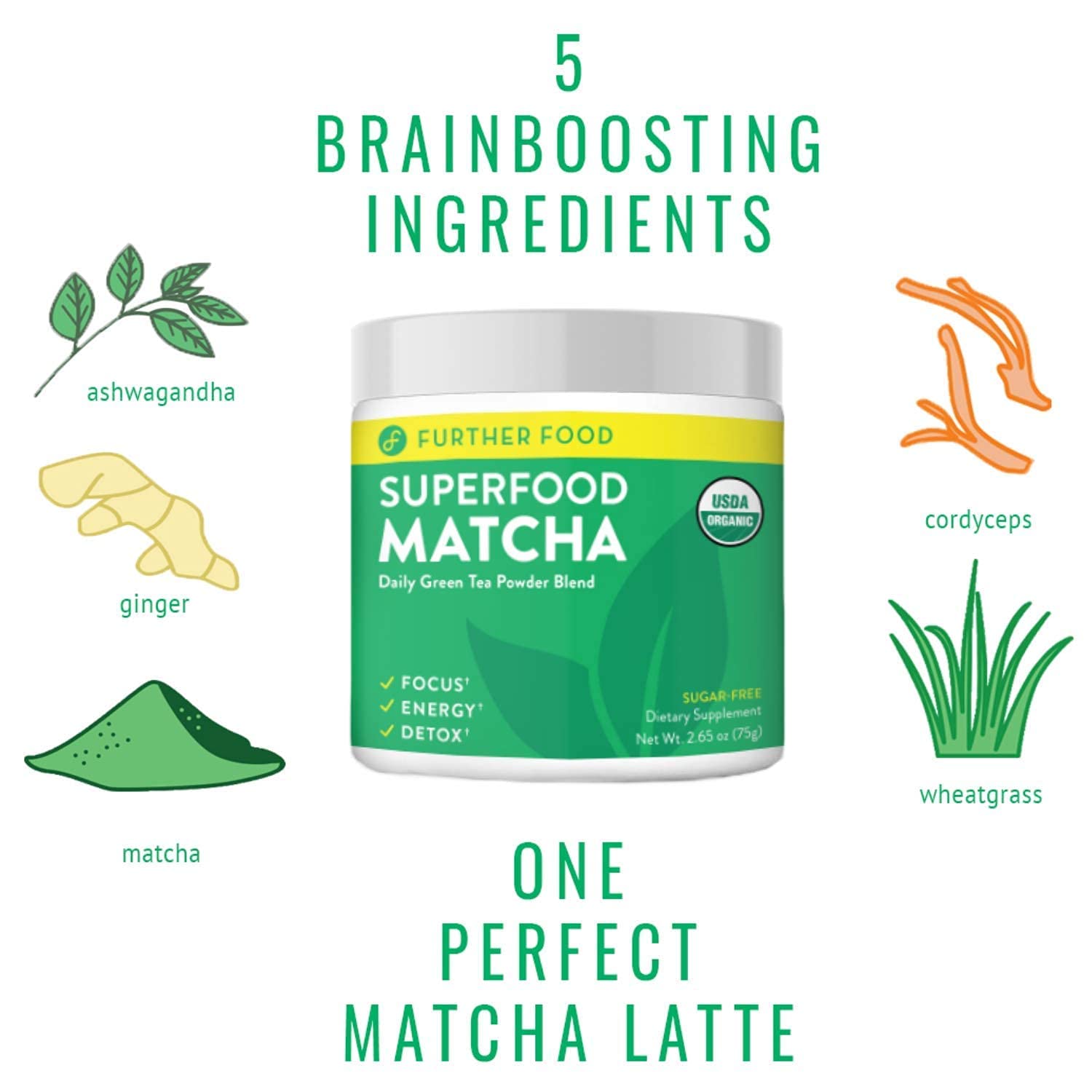 美国直邮 Further Food Premium Matcha Tea Powder 有机抹茶粉 - 图0