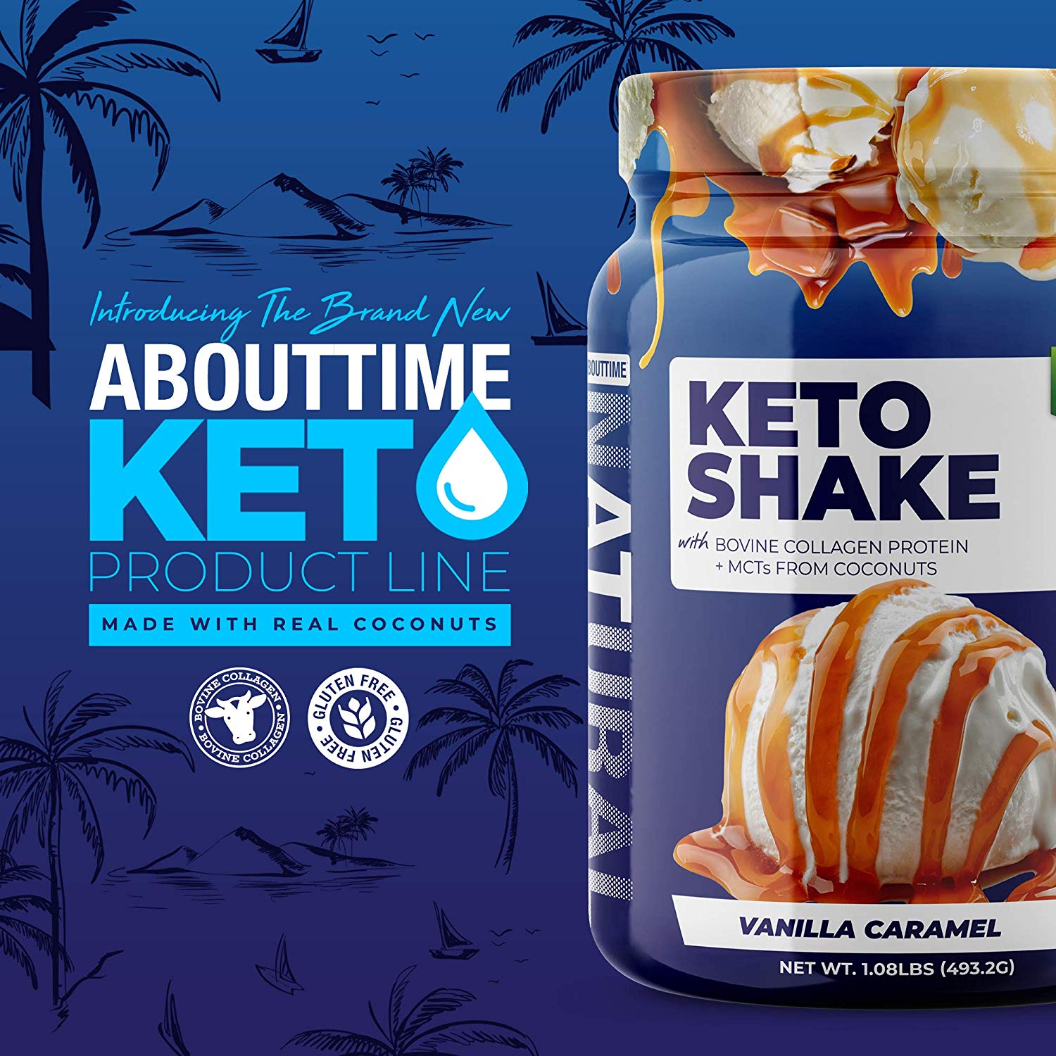 美国直邮About Time Keto Shake生酮香草水解奶昔蛋白低碳代餐粉-图0