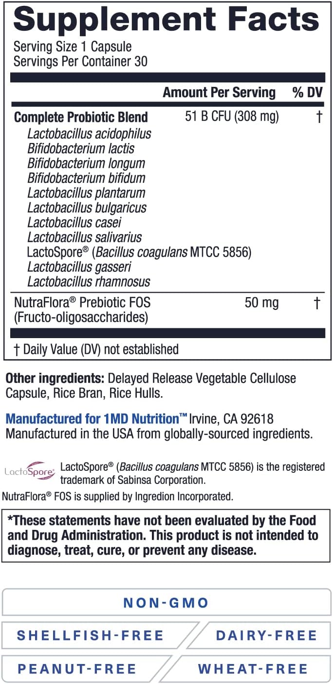 美国直邮1MD Nutrition Complete Probiotics Platinum益生菌补剂 - 图2