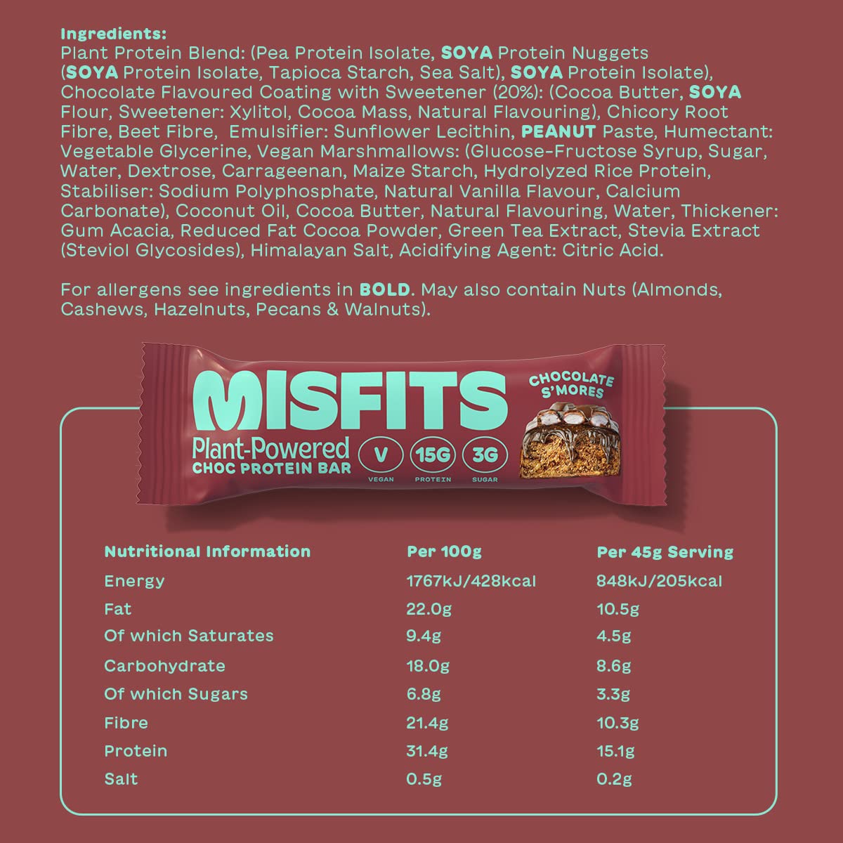 美国直邮Misfits Vegan Protein Bar 植物基素食蛋白质能量棒无麸 - 图2