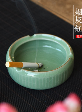 哥窑青瓷家用烟灰缸茶桌多用茶洗大号书法文房笔洗果盘杂物碗盘