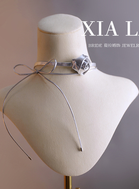 夏拉防皮甜美蝴蝶结花朵项链