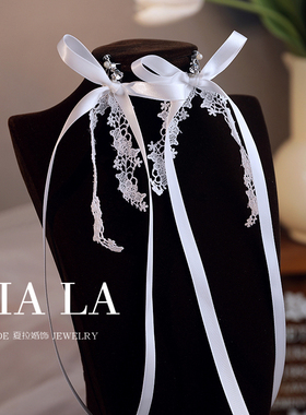 夏拉缎带蕾丝女颈链项链耳夹