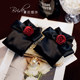 夏拉原创黑色缎面复古红玫瑰花朵造型手套晚宴会名媛新娘礼服配饰