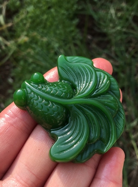 天然外蒙料金玉满堂吊坠菠菜绿男女款项链送证书