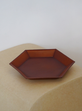 植鞣牛皮玄关收纳件置物六角皮盘