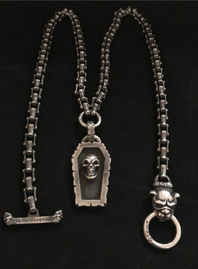 重金属摇滚风骷髅925银手工吊坠