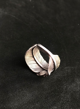 银饰个性做旧潮男指环羽毛手工