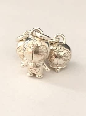 哆啦a梦复古做旧转运珠925银吊坠