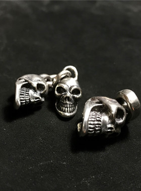 摇滚微笑骷髅吊坠925银手工