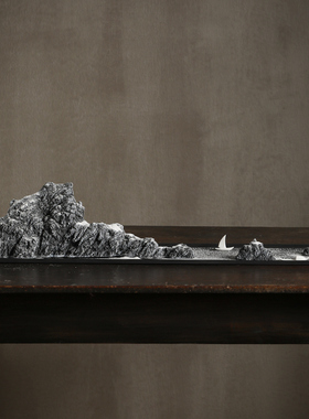 新中式创意沙盘雪山枯山水造景玄关酒柜办公室禅意假山装饰品摆件