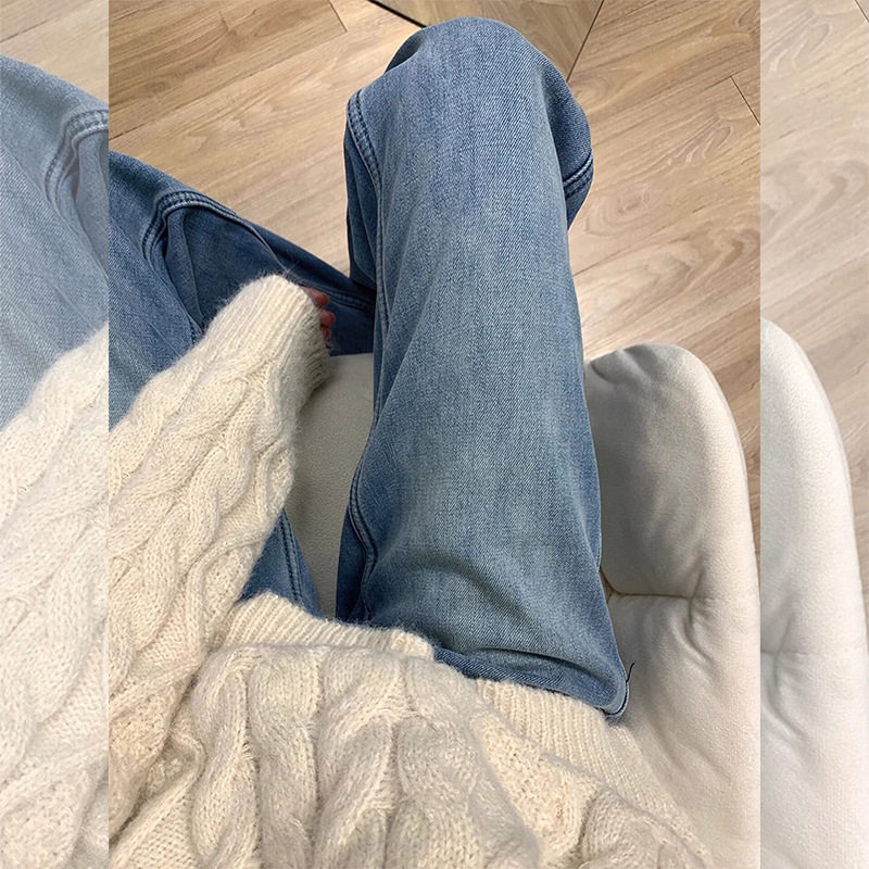 冬季宽松胖mm梨形身材加绒加厚大码牛仔裤女显瘦高腰直筒阔腿裤子,淘宝优惠券,粉丝福利购,淘宝优惠卷