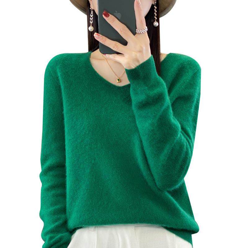 一线成衣V领100%羊毛衫女宽松大码百搭毛衣秋冬新款针织打底衫,淘宝优惠券,粉丝福利购,淘宝优惠卷
