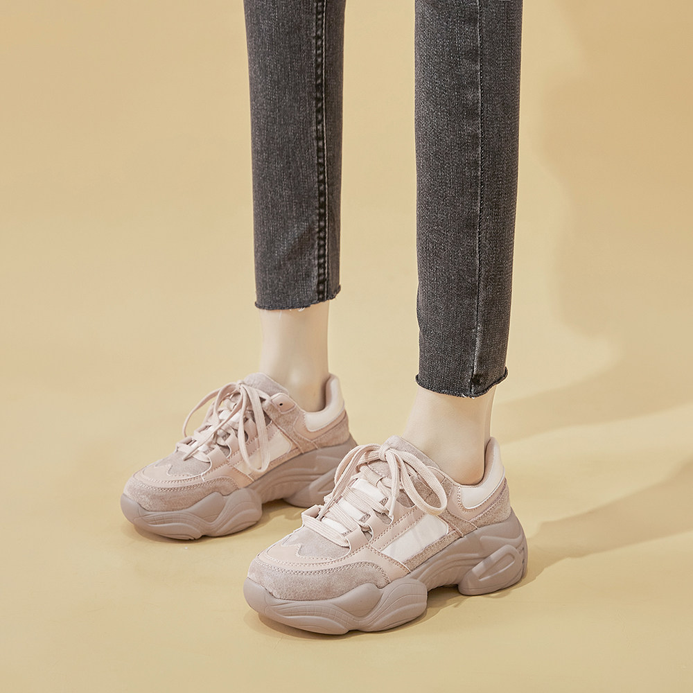 遇见喜欢的鞋子就买啦~新款休闲老爹xie女敲火运动xie显脚小真皮