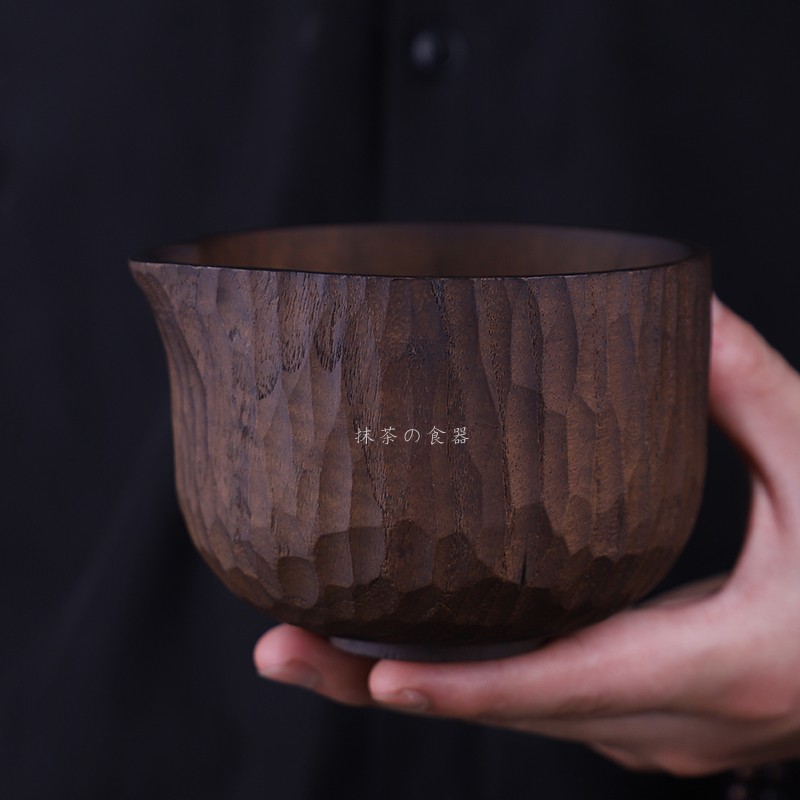 创意复古锤纹木质饭碗手工切片奶酪杯碗圆形餐厅平底木质沙拉套装