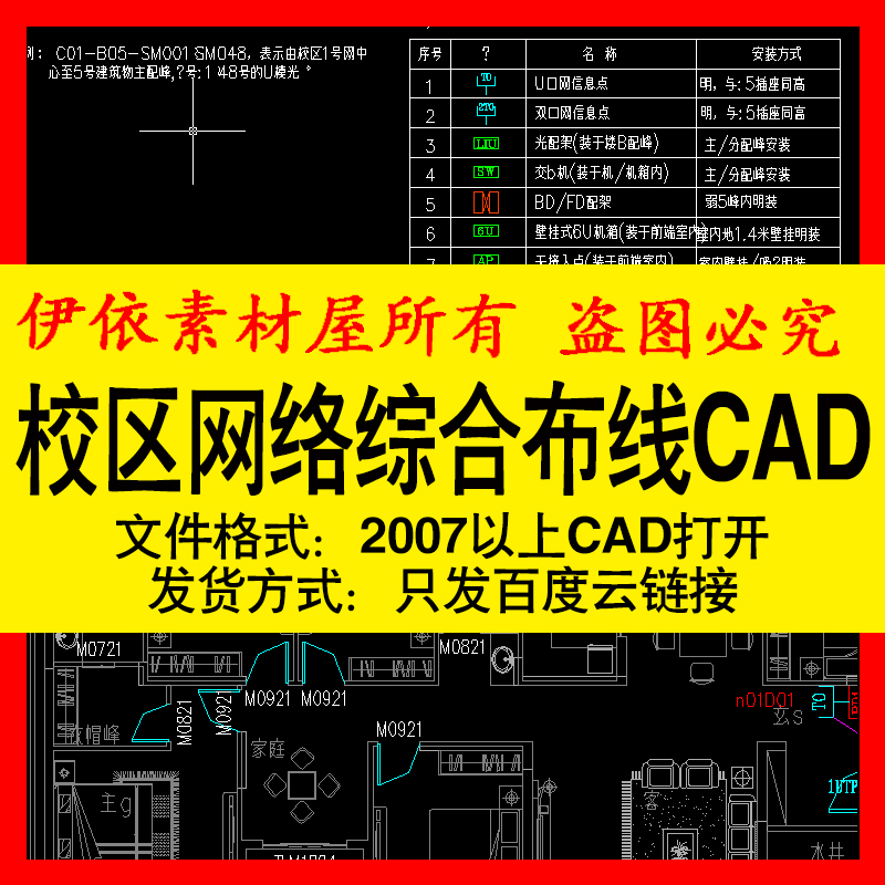 校区网络综合布线CAD图纸拓扑图教学楼公寓食堂系统图块素材模板-图0