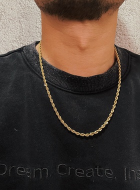 男生个性潮流金色麻花项链hiphop时尚高级感简约配饰欧美嘻哈饰品