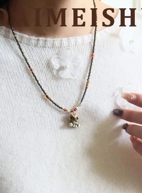 原创秋冬复古红色滴油珐琅立体小象毛衣链轻奢高级感百搭长项链女