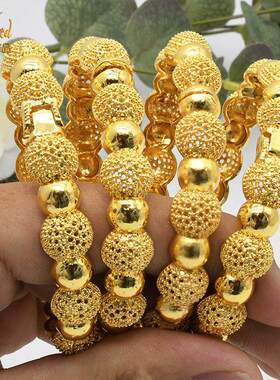 订婚五金首饰仿真新娘沙金镂空卡扣手镯中东越不掉色镀金开口手环