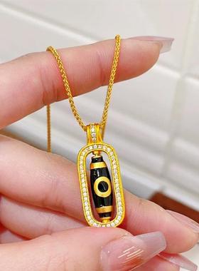 金店同款九眼天珠黄金色吊坠真沙金琳琅三眼天珠项链可转动挂坠