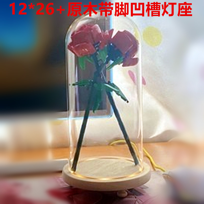 永生花铃兰花圣诞树玻璃罩玫瑰花积木手办盲盒人偶防尘罩带灯发光 - 图1