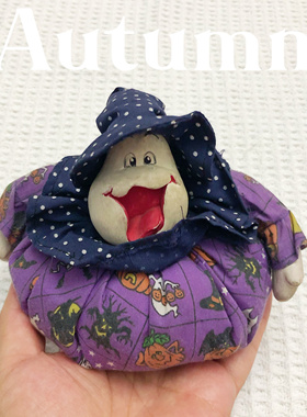 日本正版万圣节限定鬼脸娃娃摆件树脂可爱豆袋布艺玩具公仔玩偶