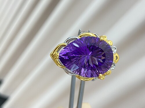 意大利精工乌拉圭紫水晶戒指S925银镀金女士活口戒指不掉色颜色好 - 图3