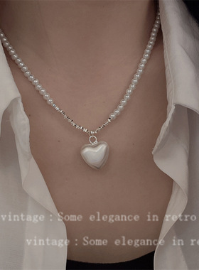 时尚简约爱心吊坠强光珍珠项链女百搭高级感ins气质轻奢小众颈链