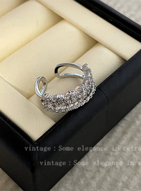 2025年新款精致轻奢双层锆石开口戒指女个性食指戒小众设计指环潮