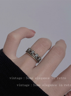 新款法式复古金色蝴蝶结戒指小众简约手工拉丝褶皱花边黄钻食指戒