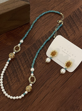 ins小众仿珍珠拼接串珠项链女百搭简约气质设计感复古锁骨颈链