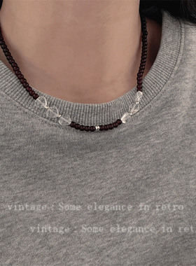 甜酷辣妹金属爱心红色串珠项链女锁骨链高级感轻奢小众叠戴颈链潮