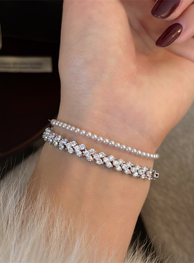 S家曼塔玫瑰粉珍珠弹力手链女简约大方日常百搭手串可叠戴