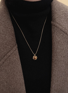 复古美拉德虎眼石双层叠戴项链女小众轻奢设计高级感毛衣卫衣链