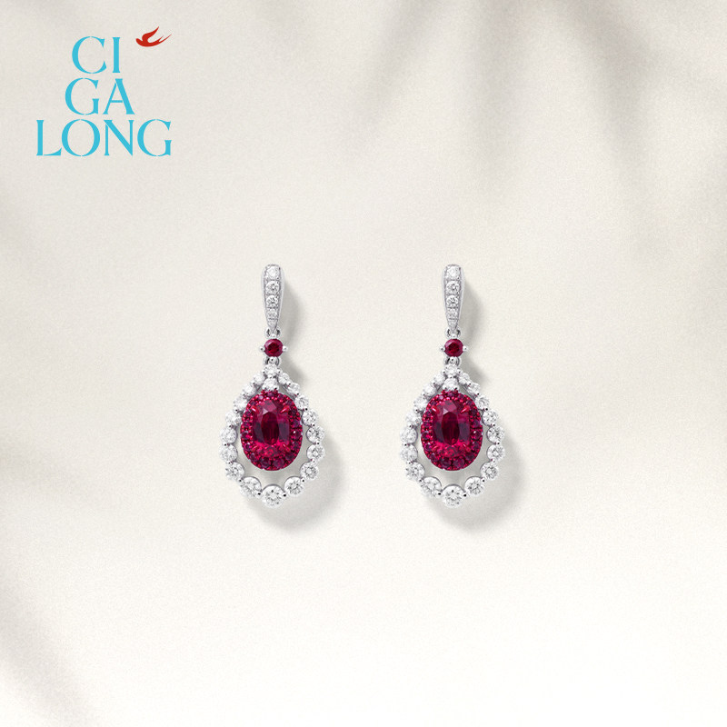 [新品]CIGALONG龙梓嘉无烧红宝石耳饰PT950新中式珠宝,淘宝优惠券,粉丝福利购,淘宝优惠卷