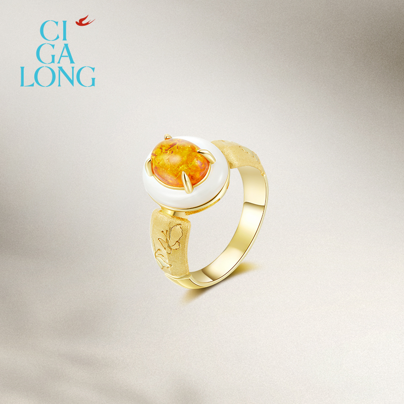 CIGALONG龙梓嘉浮生六记花琥珀项链戒指耳钉新中式珠宝圣诞礼物 - 图2