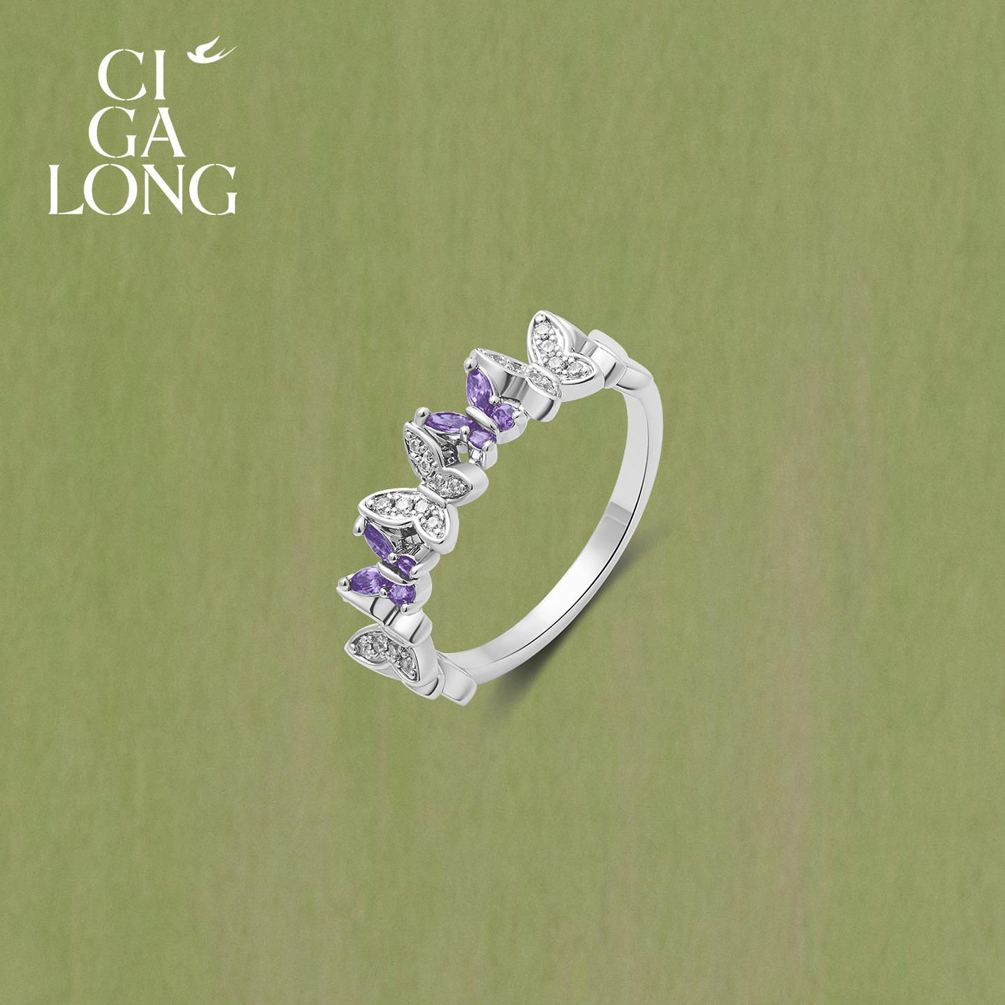 New product purchase coupons CIGALONG Long Zijia Butterfly Amethyst Necklace Earrings Ring Chinese Jewelry