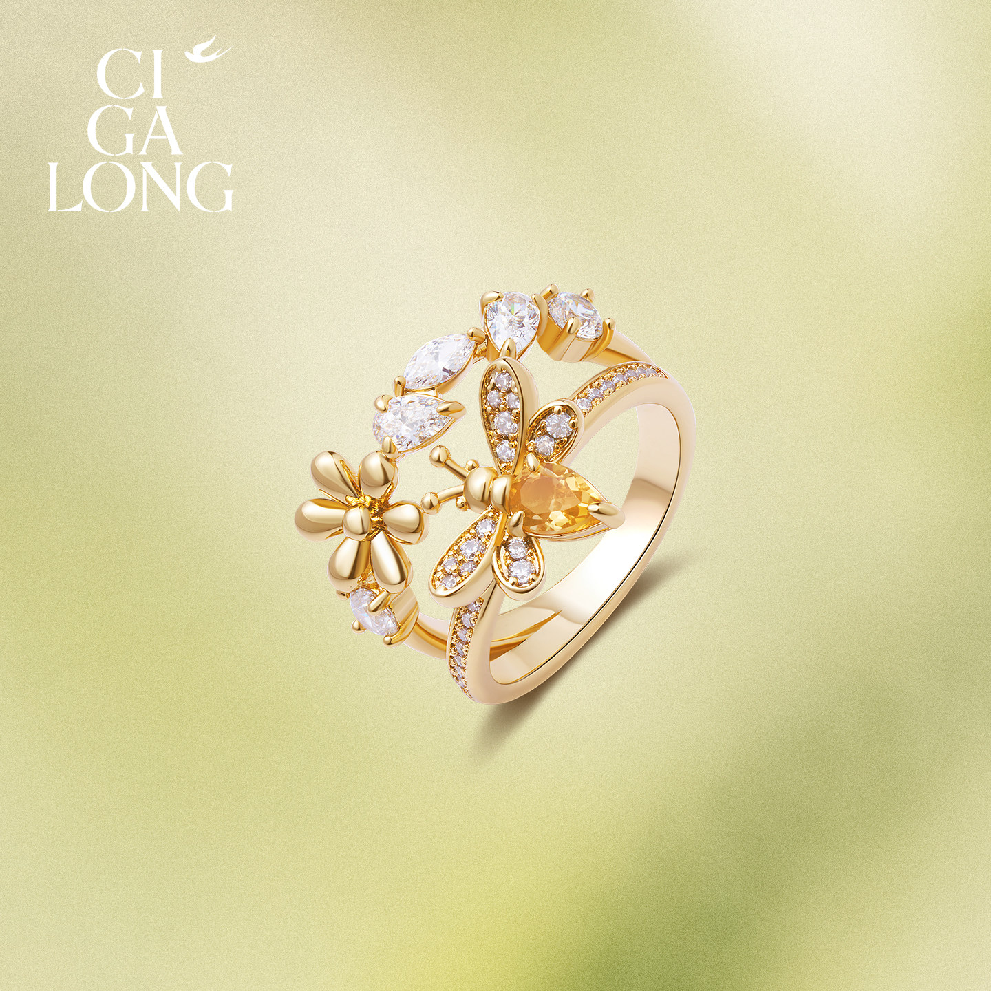 New product purchase coupons CIGALONG Long Zijia Bee Nectar Citrine Necklace Earrings Ring Chinese Jewelry